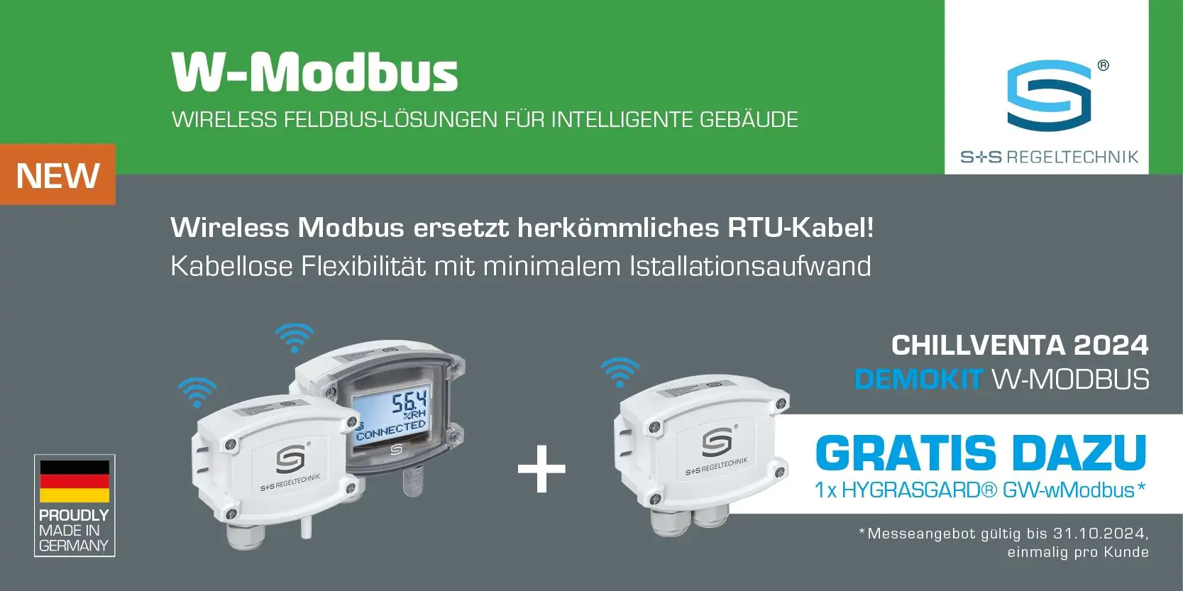 Das exklusive Demokit W-Modbus auf grauem Hintergrund